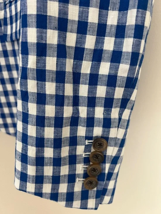 NWT J. Crew Campbell Linen Blazer Blue White Gingham Check Sz 6 - Picture 4 of 11